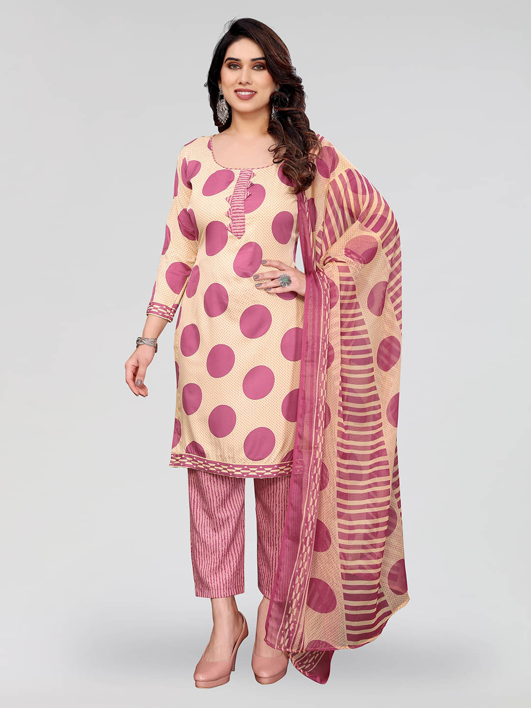 Kashvi Unstitched Crepe Printed Dress Material - Cream ( Pack of 1 ) Kashvi Unstitched Crepe Printed Dress Material - Cream ( Pack of 1 )