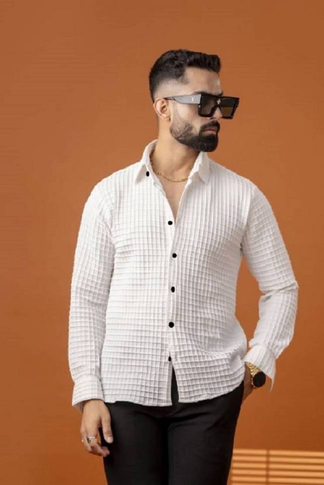 LENRIZA 100% Cotton Regular Fit Self Design Full Sleeves Men's Casual Shirt - White ( Pack of 1 ) LENRIZA 100% Cotton Regular Fit Self Design Full Sleeves Men's Casual Shirt - White ( Pack of 1 )