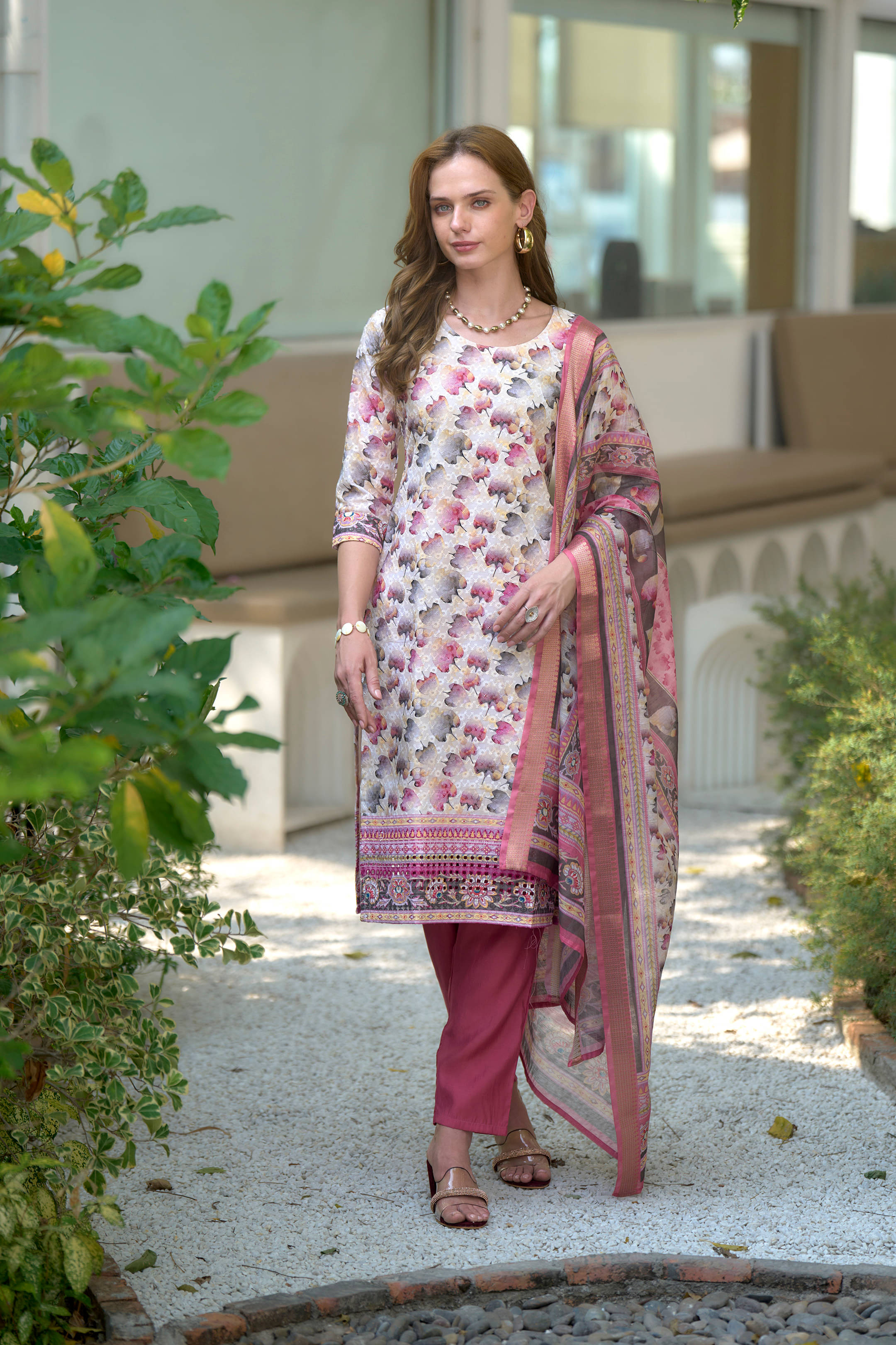     			MOJILAA Cotton Printed Kurti With Pants Women's Stitched Salwar Suit - Maroon ( Pack of 1 )