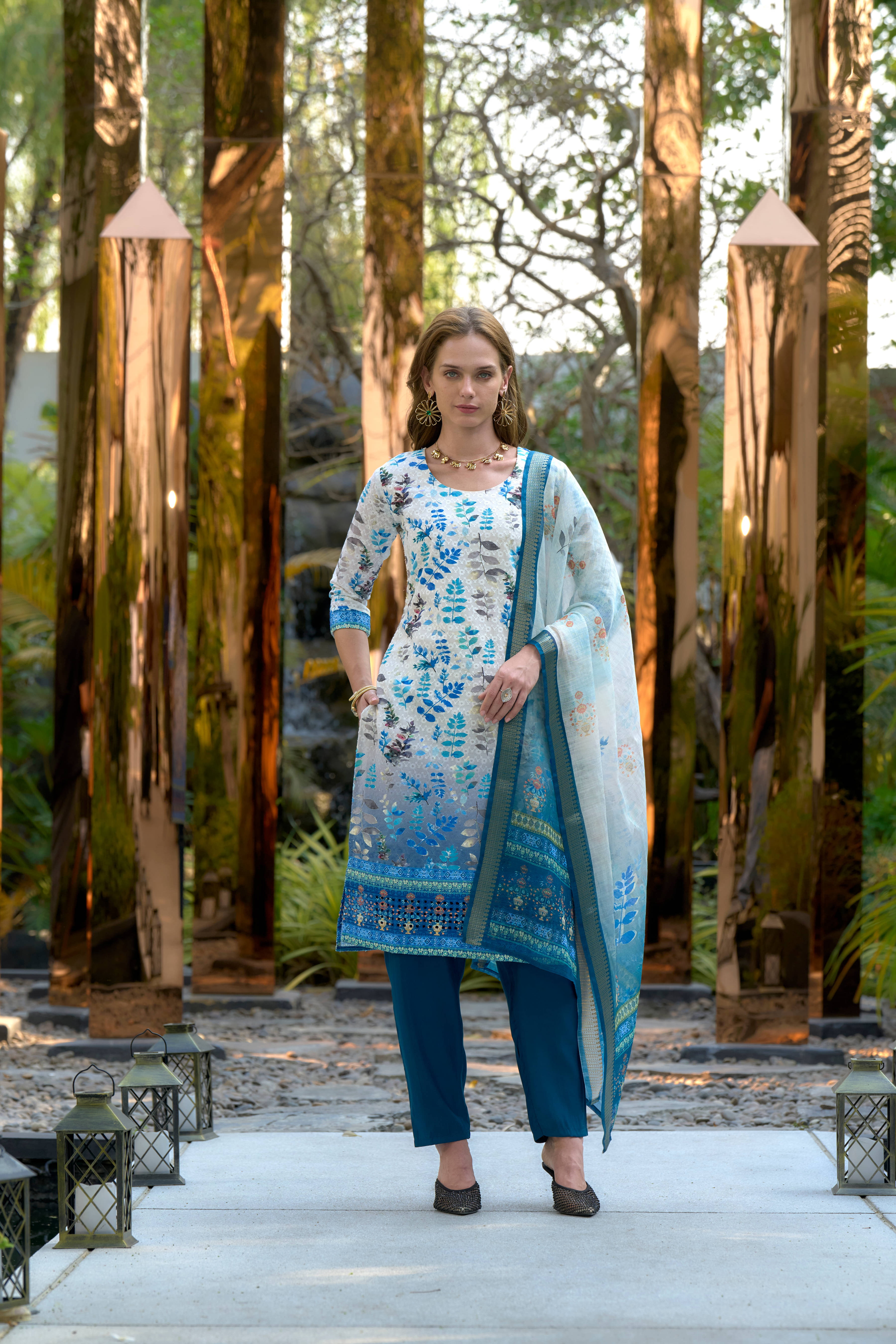     			MOJILAA Cotton Printed Kurti With Pants Women's Stitched Salwar Suit - White ( Pack of 1 )