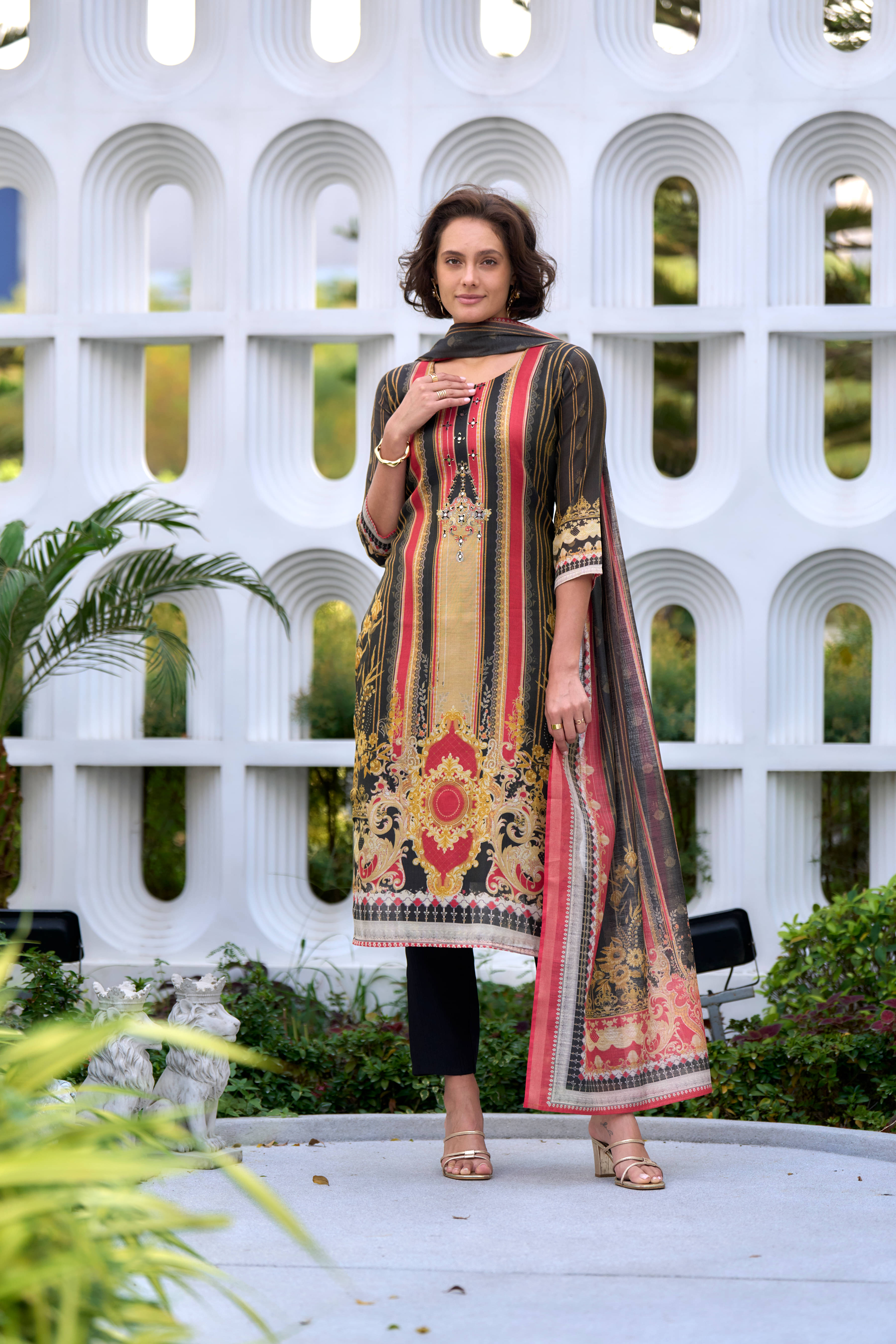 MOJILAA Silk Printed Kurti With Pants Women's Stitched Salwar Suit - Black ( Pack of 1 ) MOJILAA Silk Printed Kurti With Pants Women's Stitched Salwar Suit - Black ( Pack of 1 )