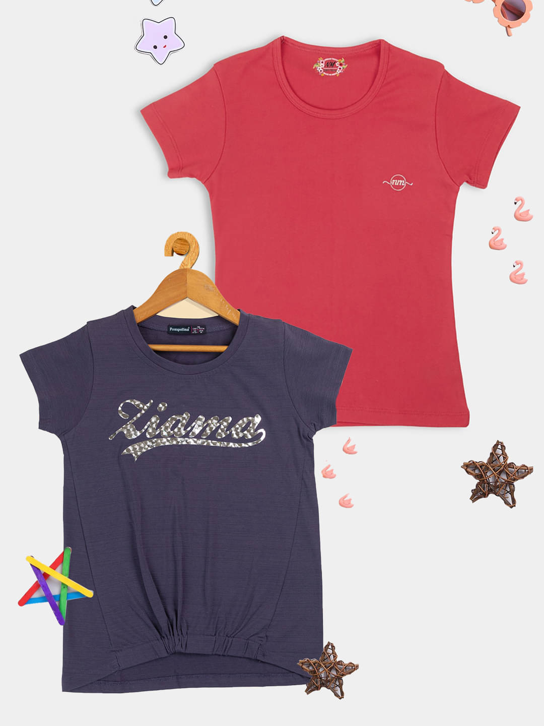     			PAMPOLINA Pack of 2 Girls Cotton Top ( Coral )