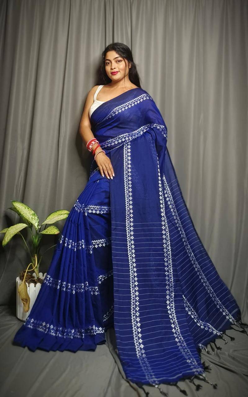 SARADA HANDLOOM Cotton Printed Saree With Unstitched Blouse Piece ( Blue )     			SARADA HANDLOOM Cotton Printed Saree With Unstitched Blouse Piece ( Blue )