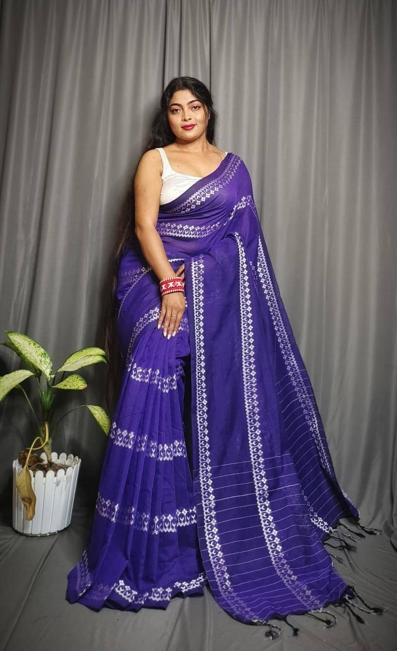     			SARADA HANDLOOM Cotton Solid Saree With Unstitched Blouse Piece ( Blue )