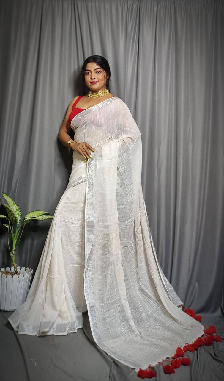     			SARADA HANDLOOM Cotton Solid Saree With Unstitched Blouse Piece ( White )