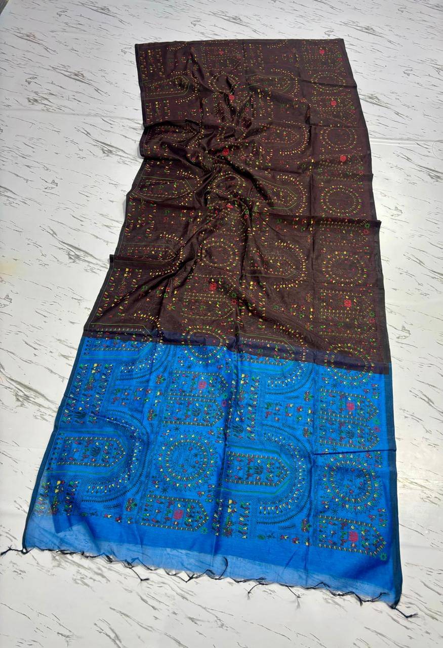 SARADA HANDLOOM Cotton Striped Saree With Unstitched Blouse Piece ( Coffee )     			SARADA HANDLOOM Cotton Striped Saree With Unstitched Blouse Piece ( Coffee )