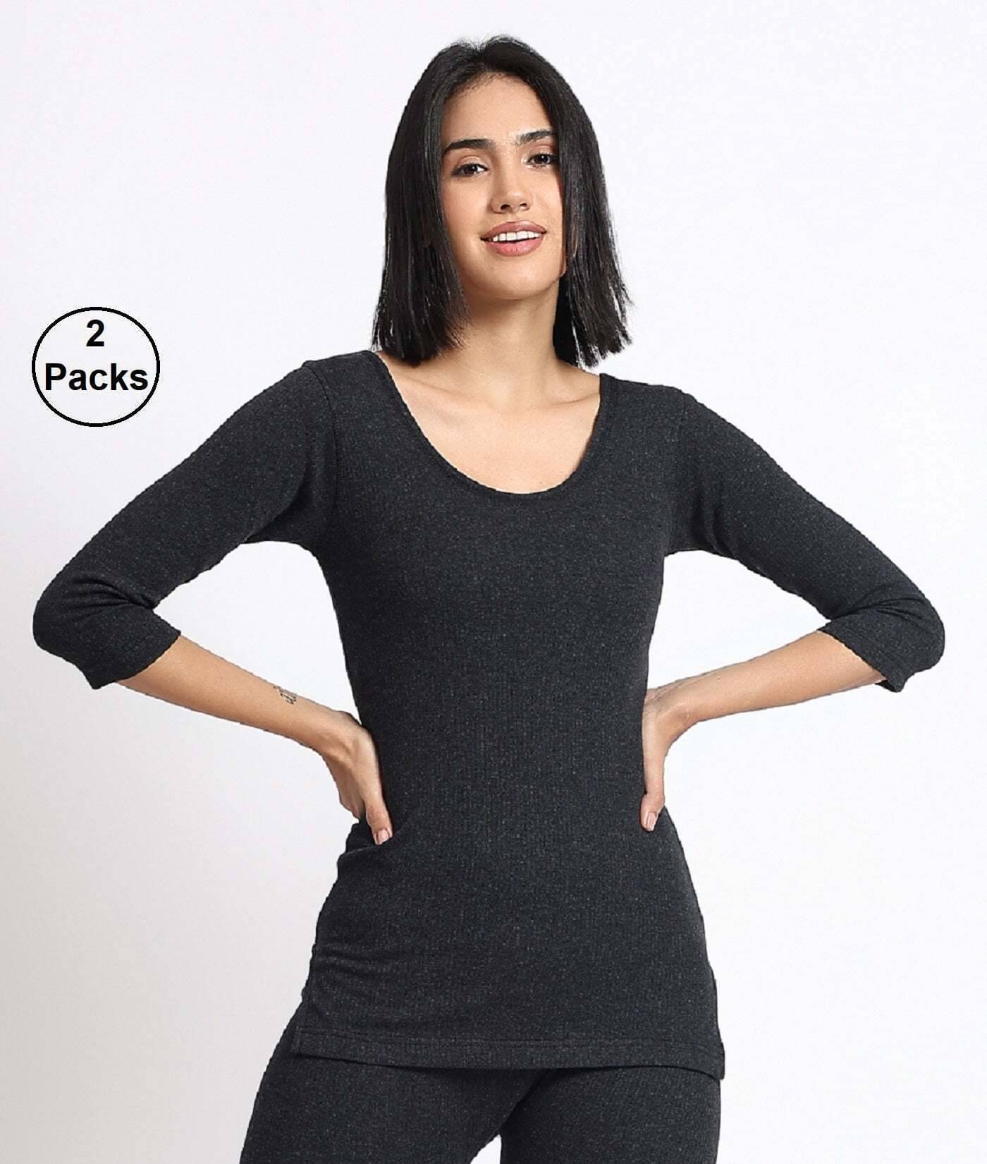     			TT Cotton Blend Thermal Tops - Black Pack of 2
