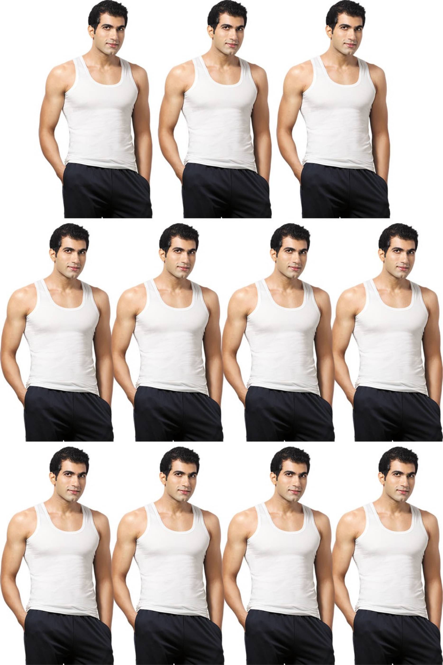     			VIP Pack of 11 Cotton Basic Vest For Men ( White )