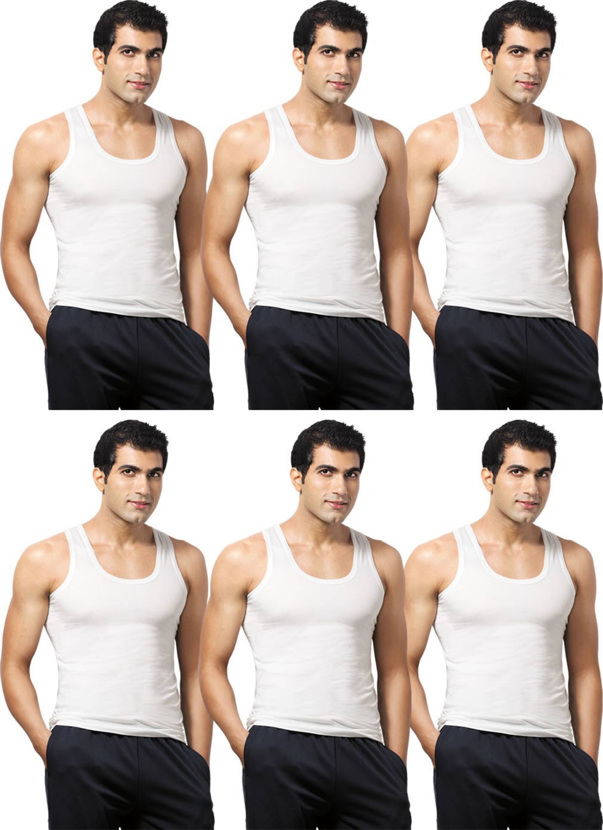     			VIP Pack of 6 Cotton Basic Vest For Men ( White )