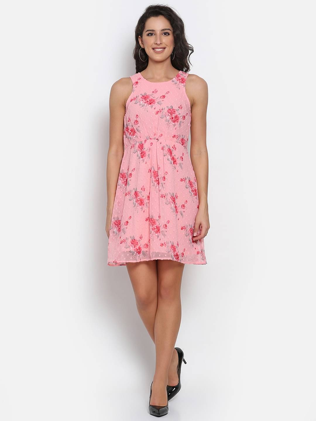     			marc louis Women Chiffon Printed Fit & Flare Dress ( Pink )