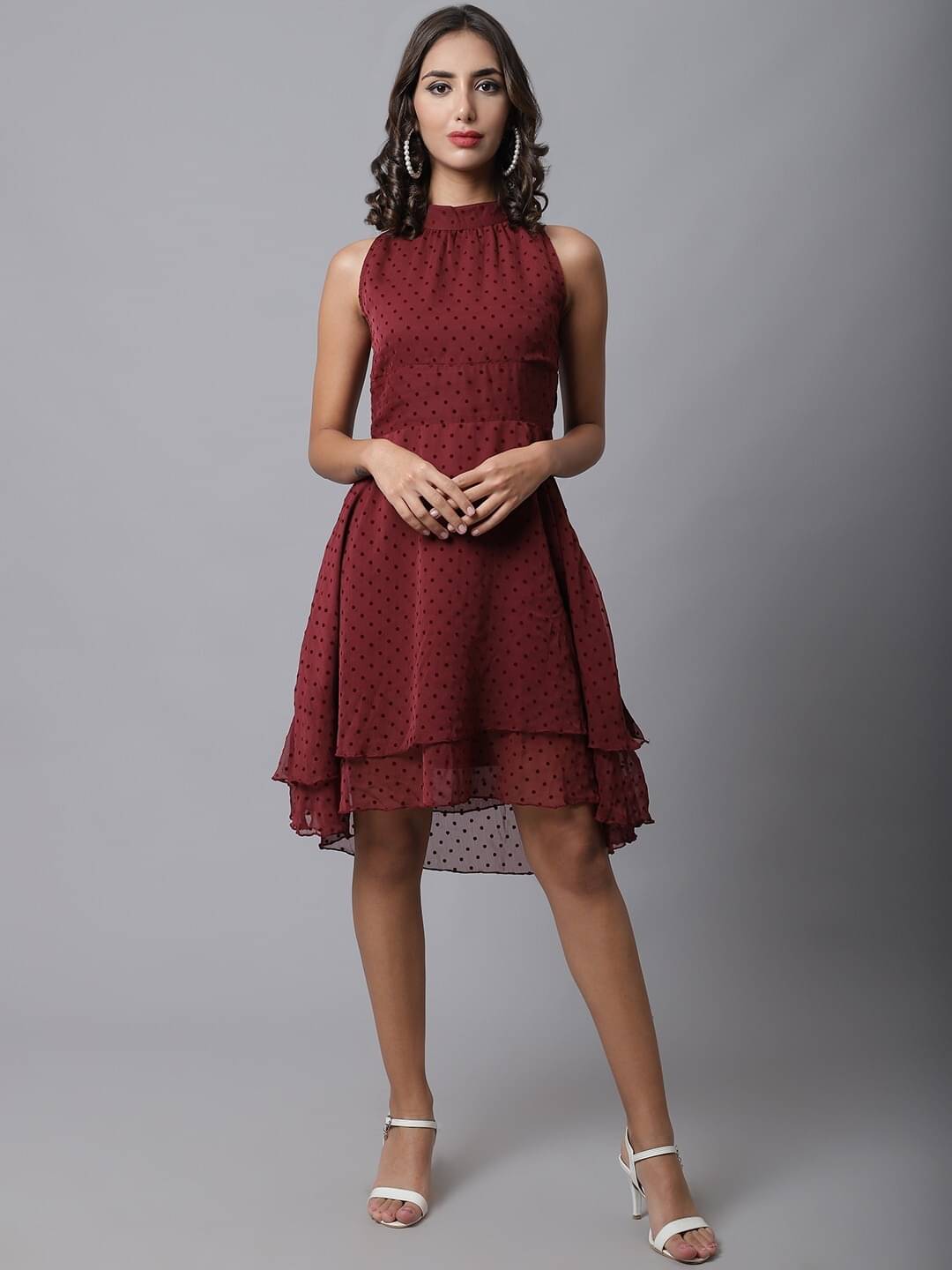     			marc louis Women Chiffon Printed Fit & Flare Dress ( Maroon )