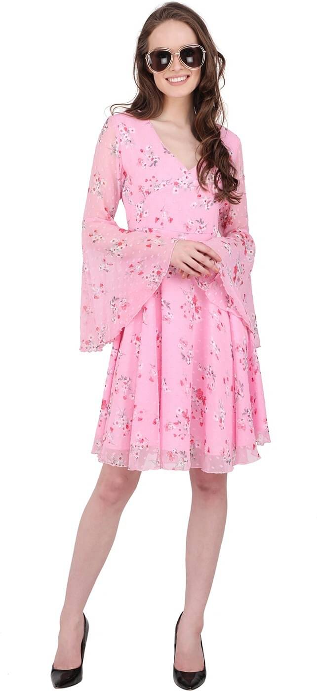     			marc louis Women Chiffon Printed Fit & Flare Dress ( Pink )