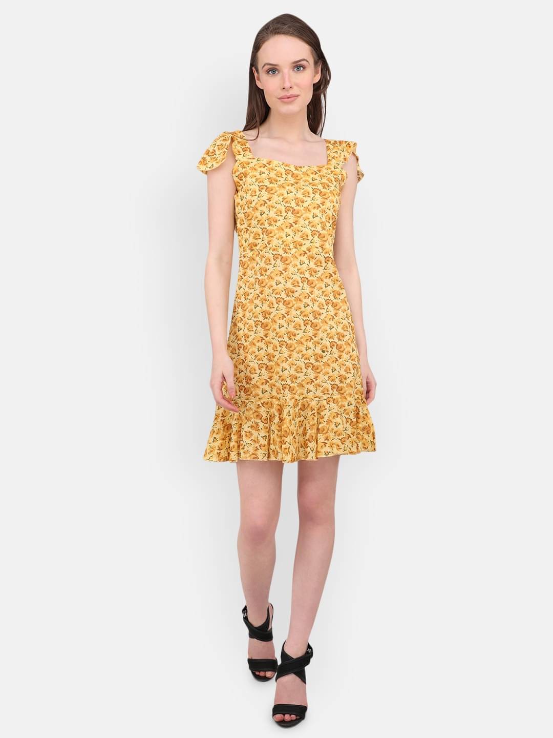 marc louis Women Cotton Blend Printed Fit & Flare Dress ( Yellow ) marc louis Women Cotton Blend Printed Fit & Flare Dress ( Yellow )