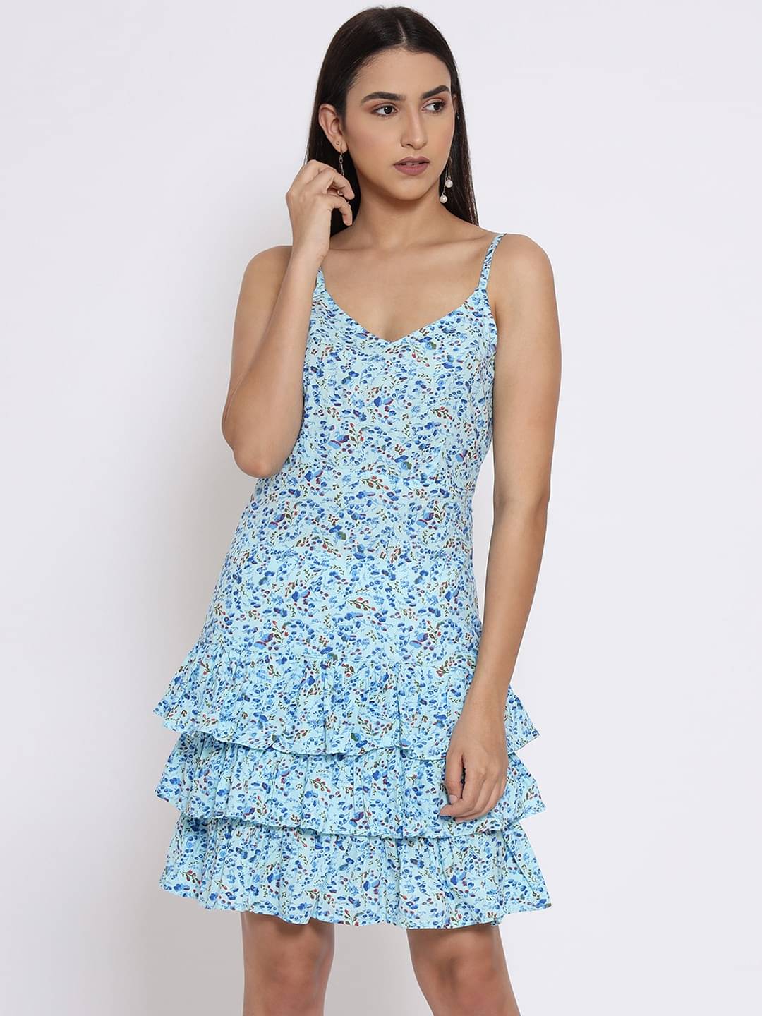 marc louis Women Cotton Blend Printed Fit & Flare Dress ( Blue ) marc louis Women Cotton Blend Printed Fit & Flare Dress ( Blue )