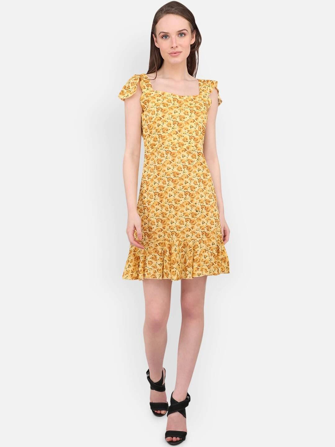     			marc louis Women Cotton Blend Printed Fit & Flare Dress ( Yellow )