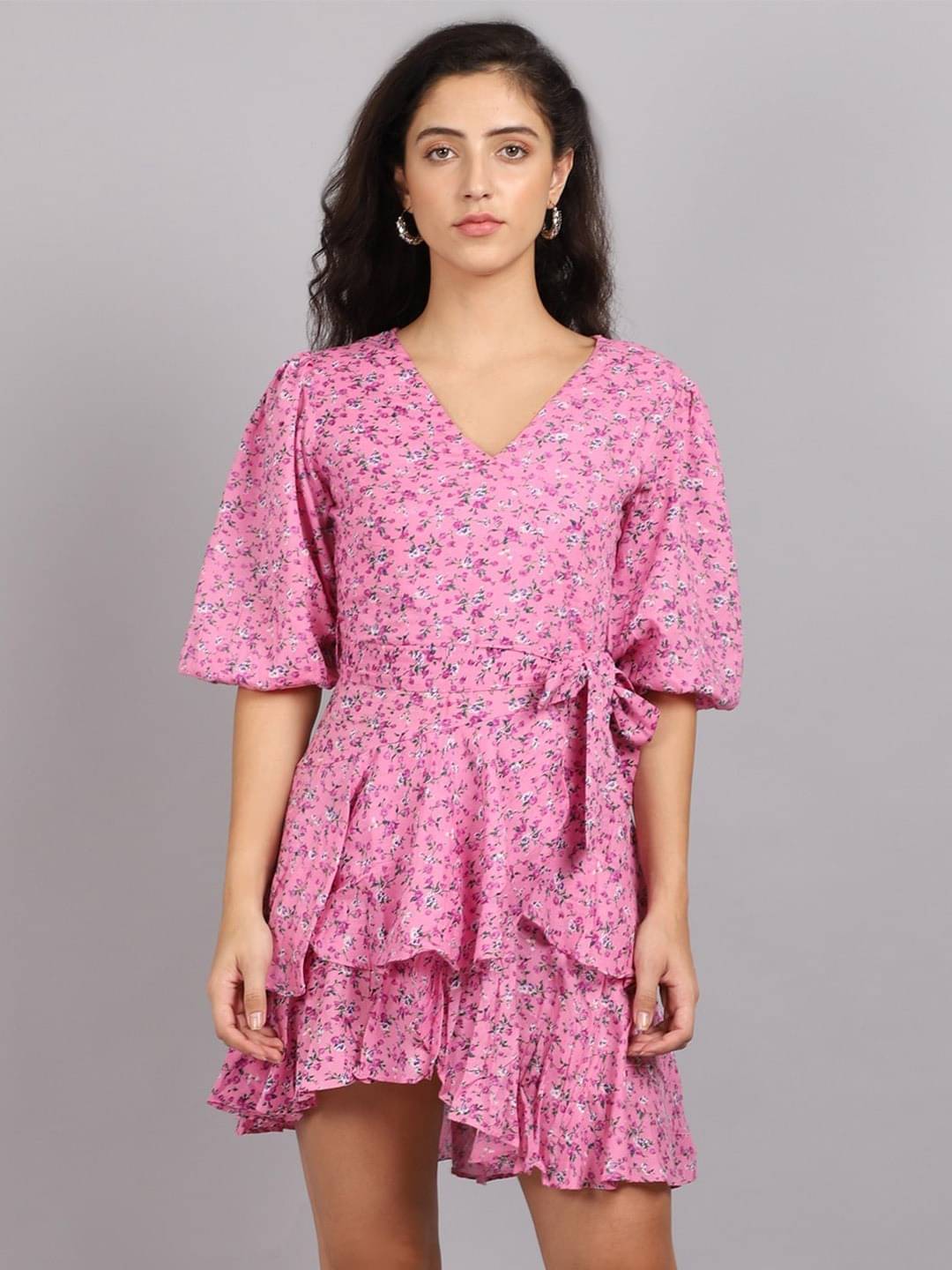     			marc louis Women Cotton Blend Printed Fit & Flare Dress ( Grey )