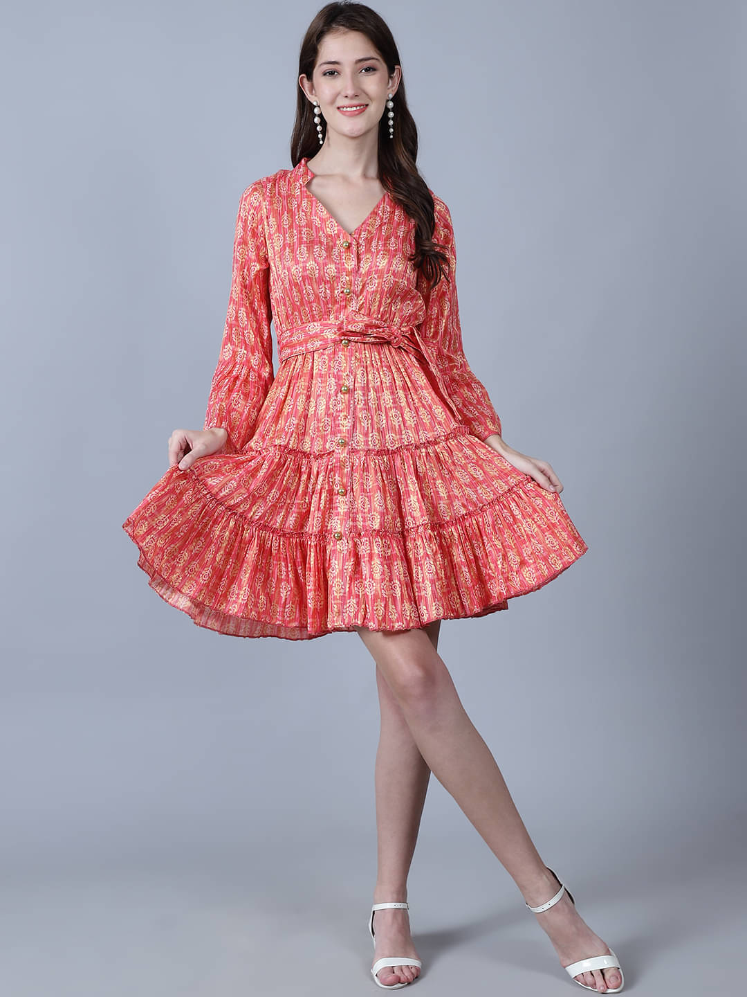 marc louis Women Cotton Printed Fit & Flare Dress ( Pink ) marc louis Women Cotton Printed Fit & Flare Dress ( Pink )