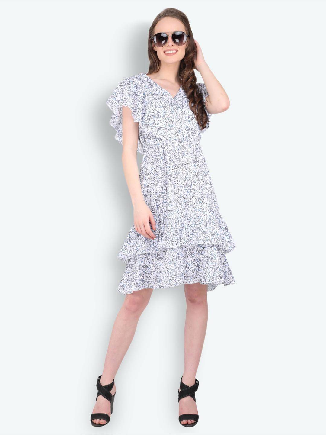     			marc louis Women Cotton Printed Fit & Flare Dress ( White )