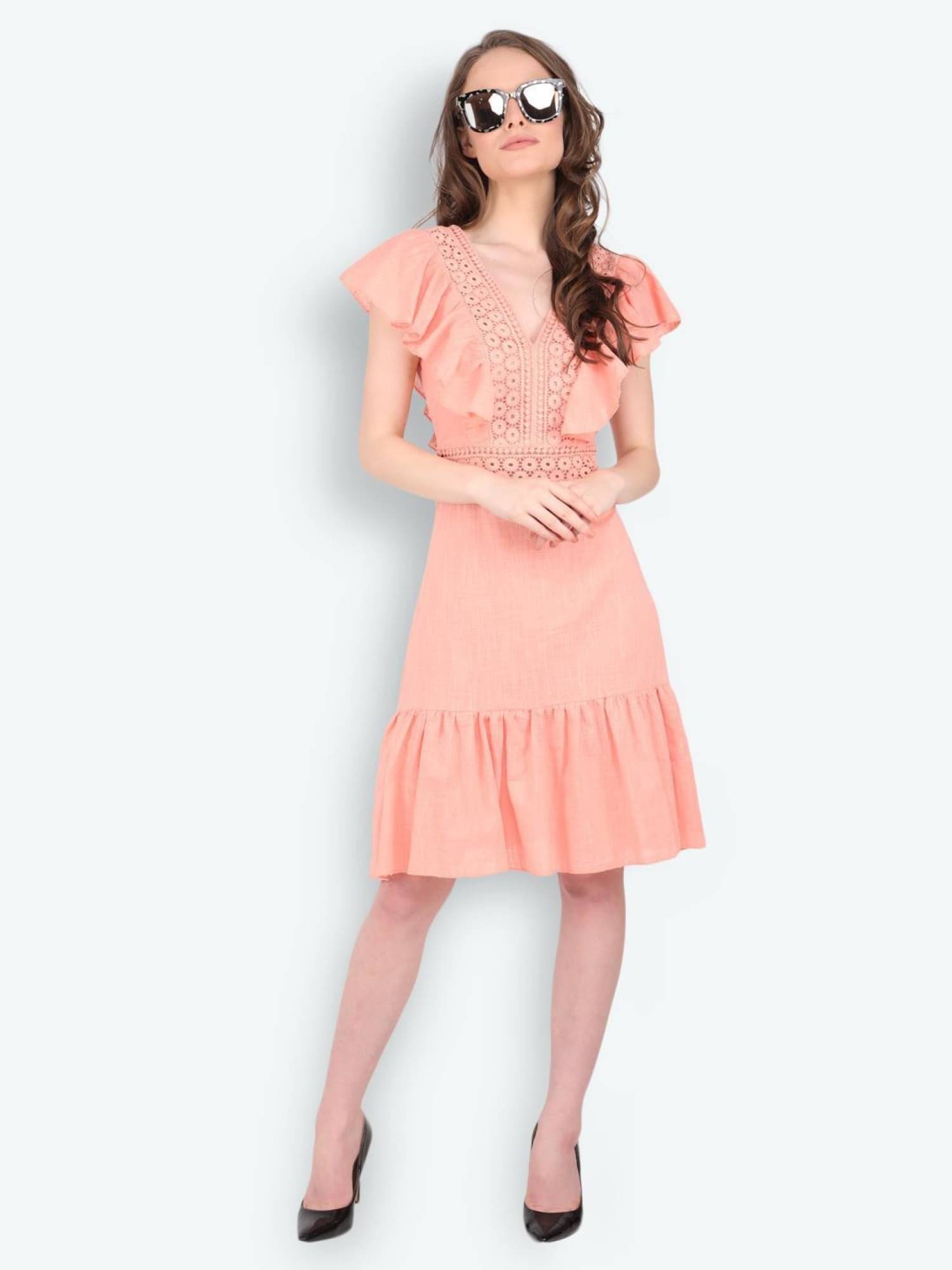 marc louis Women Cotton Printed Fit & Flare Dress ( Orange ) marc louis Women Cotton Printed Fit & Flare Dress ( Orange )