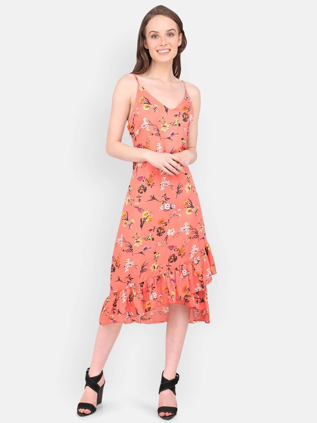 marc louis Women Crepe Printed Fit & Flare Dress ( Orange ) marc louis Women Crepe Printed Fit & Flare Dress ( Orange )