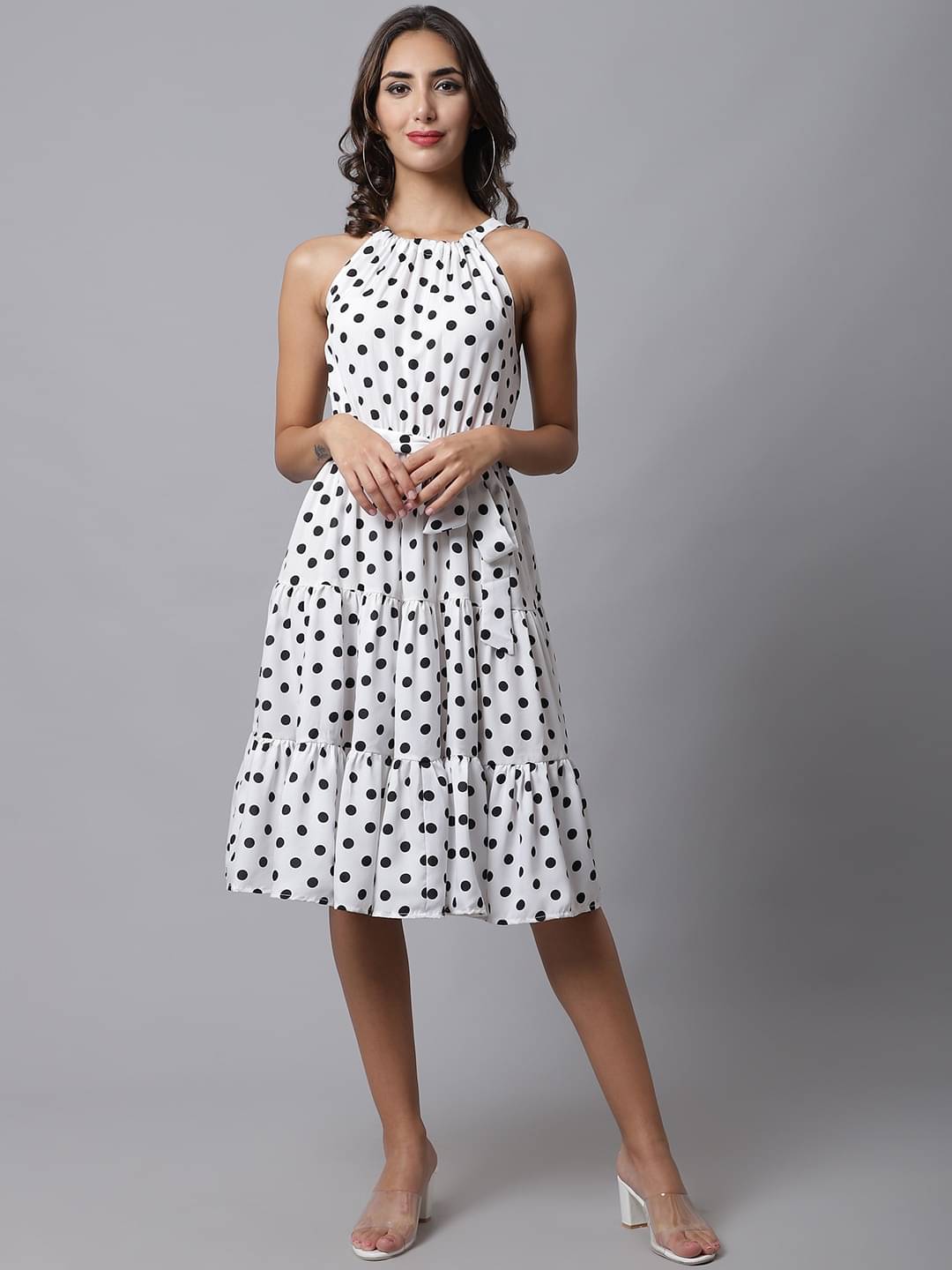marc louis Women Crepe Printed Fit & Flare Dress ( White ) marc louis Women Crepe Printed Fit & Flare Dress ( White )