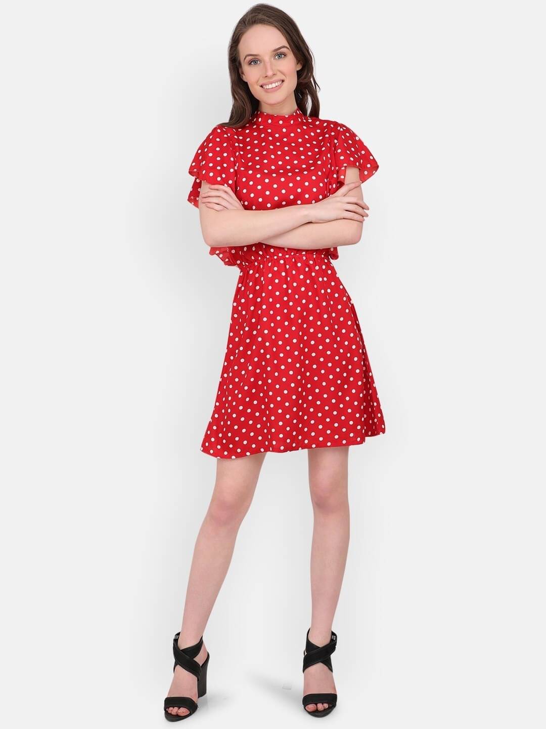 marc louis Women Crepe Printed Fit & Flare Dress ( Red ) marc louis Women Crepe Printed Fit & Flare Dress ( Red )