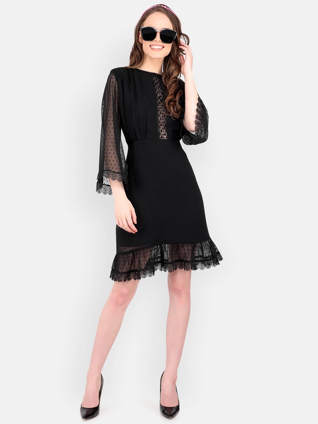 marc louis Women Georgette Printed Fit & Flare Dress ( Black ) marc louis Women Georgette Printed Fit & Flare Dress ( Black )