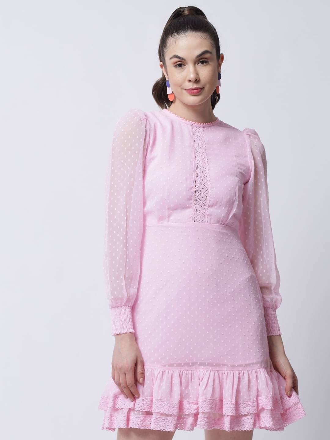 marc louis Women Georgette Printed Fit & Flare Dress ( Pink ) marc louis Women Georgette Printed Fit & Flare Dress ( Pink )