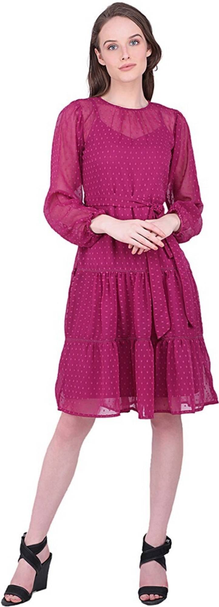     			marc louis Women Georgette Printed Fit & Flare Dress ( Purple )