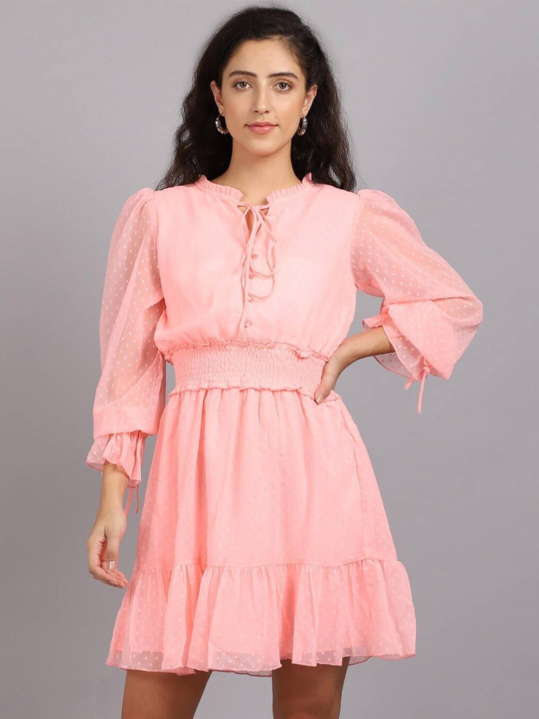     			marc louis Women Georgette Printed Fit & Flare Dress ( Pink )