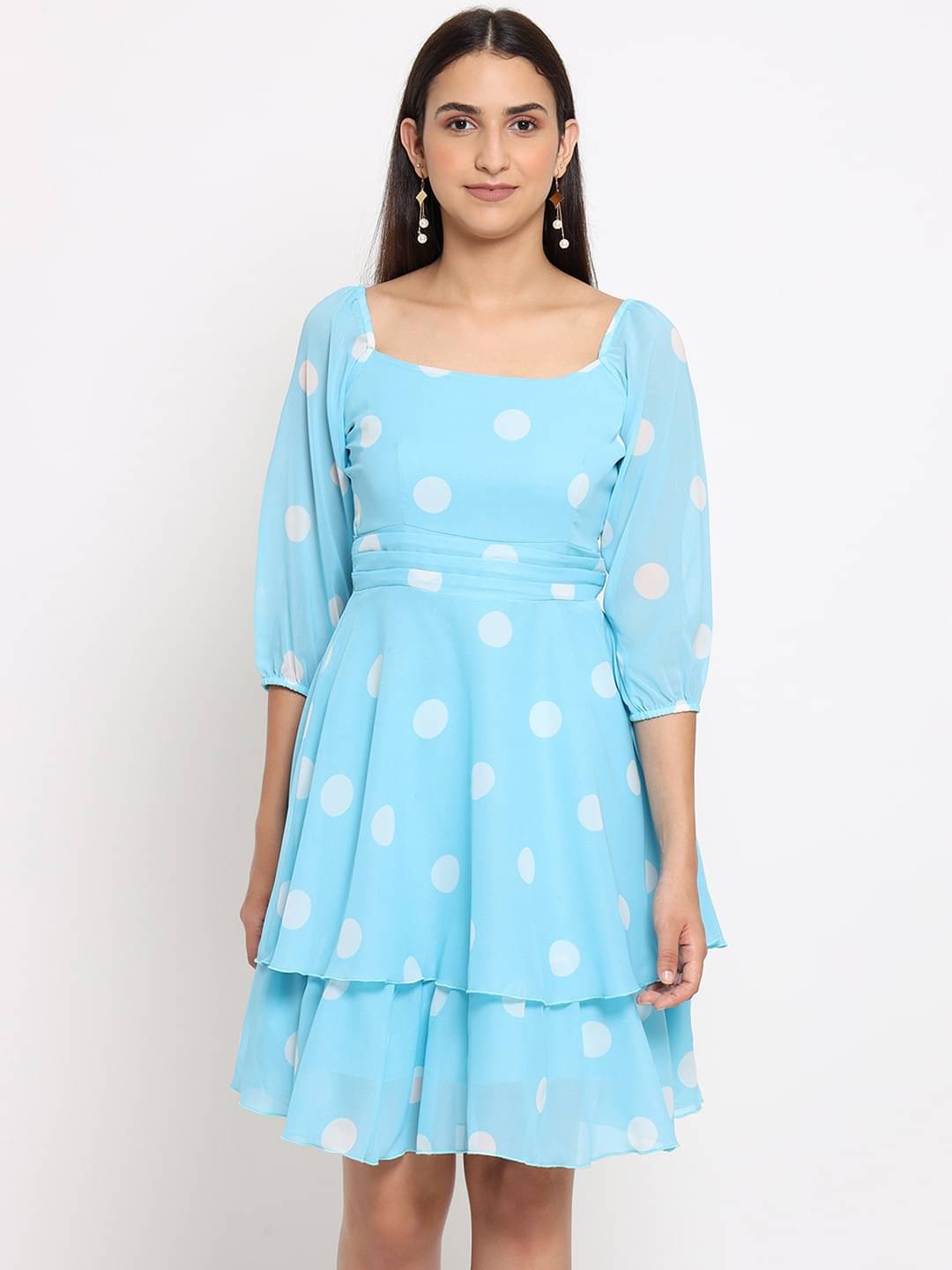     			marc louis Women Georgette Printed Fit & Flare Dress ( Blue )