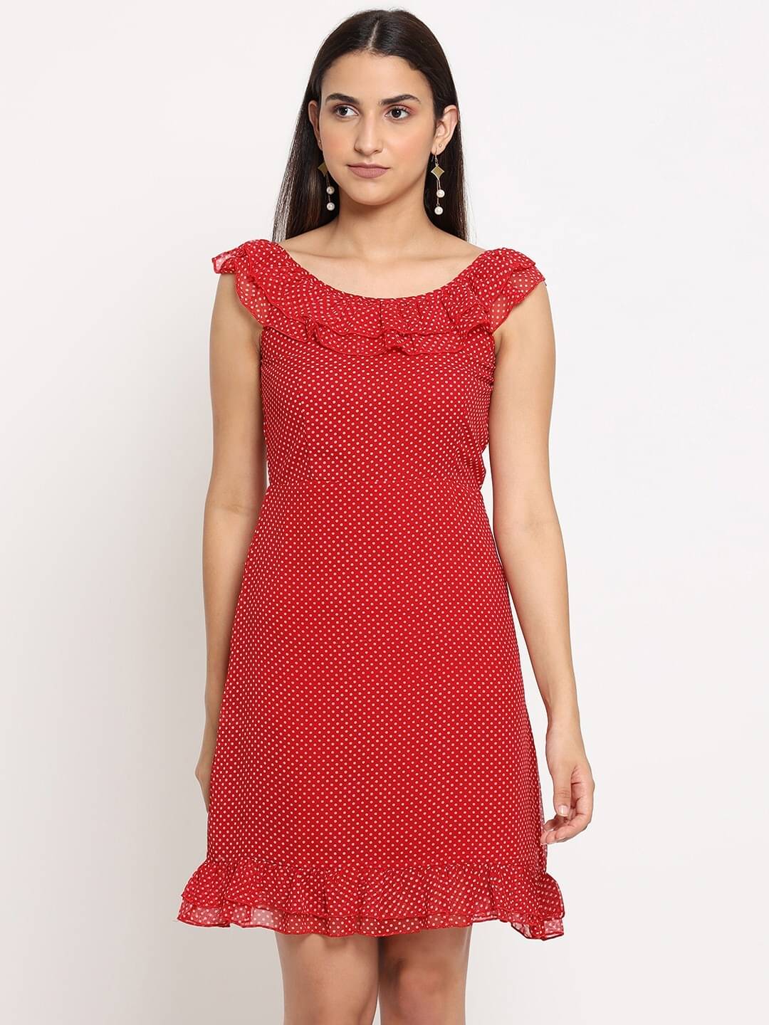 marc louis Women Georgette Printed Fit & Flare Dress ( Red ) marc louis Women Georgette Printed Fit & Flare Dress ( Red )