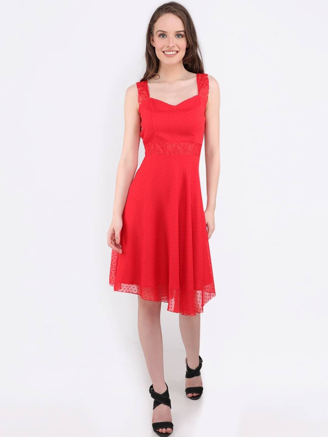 marc louis Women Georgette Printed Fit & Flare Dress ( Red ) marc louis Women Georgette Printed Fit & Flare Dress ( Red )