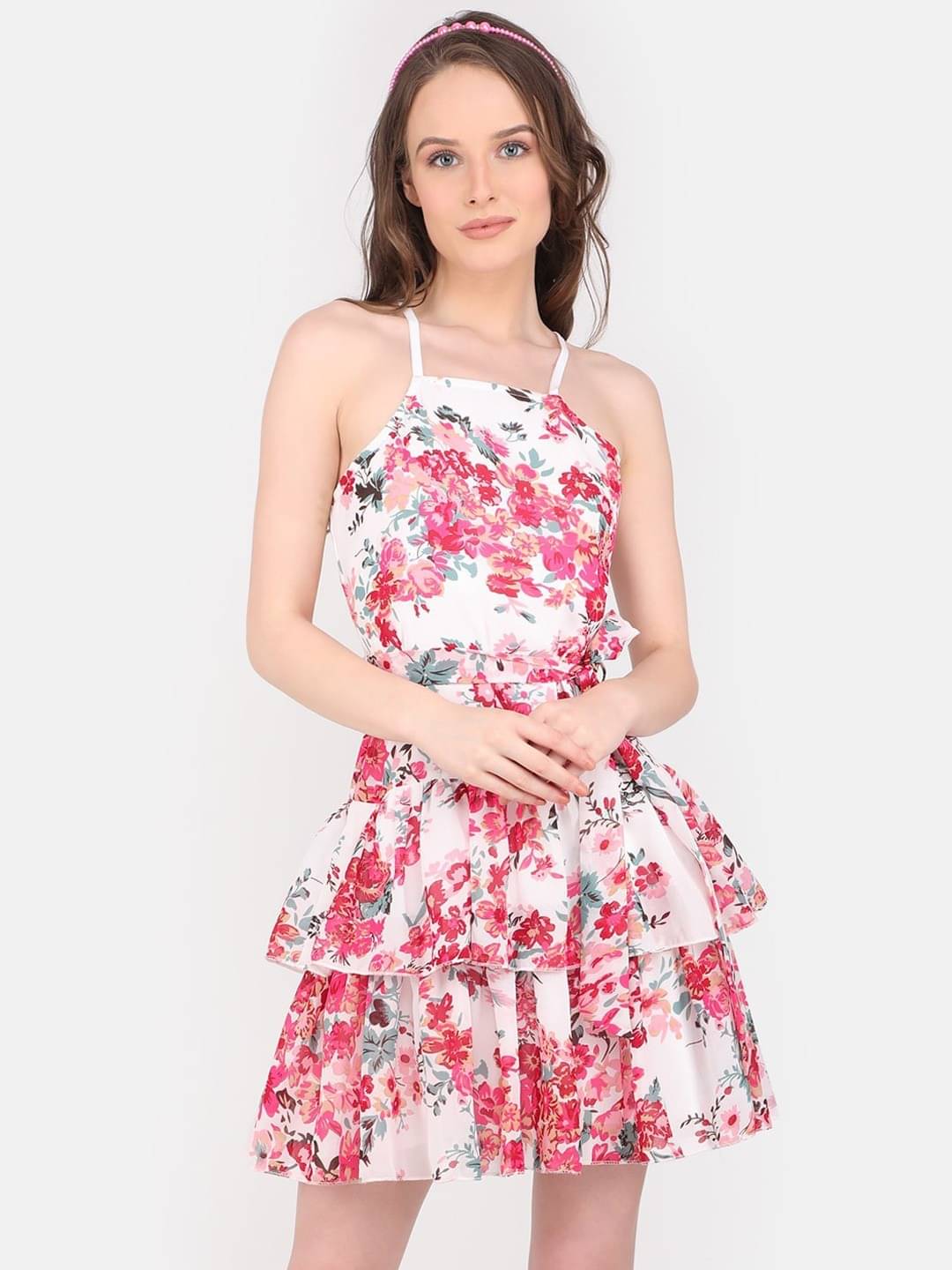 marc louis Women Georgette Printed Fit & Flare Dress ( Pink ) marc louis Women Georgette Printed Fit & Flare Dress ( Pink )