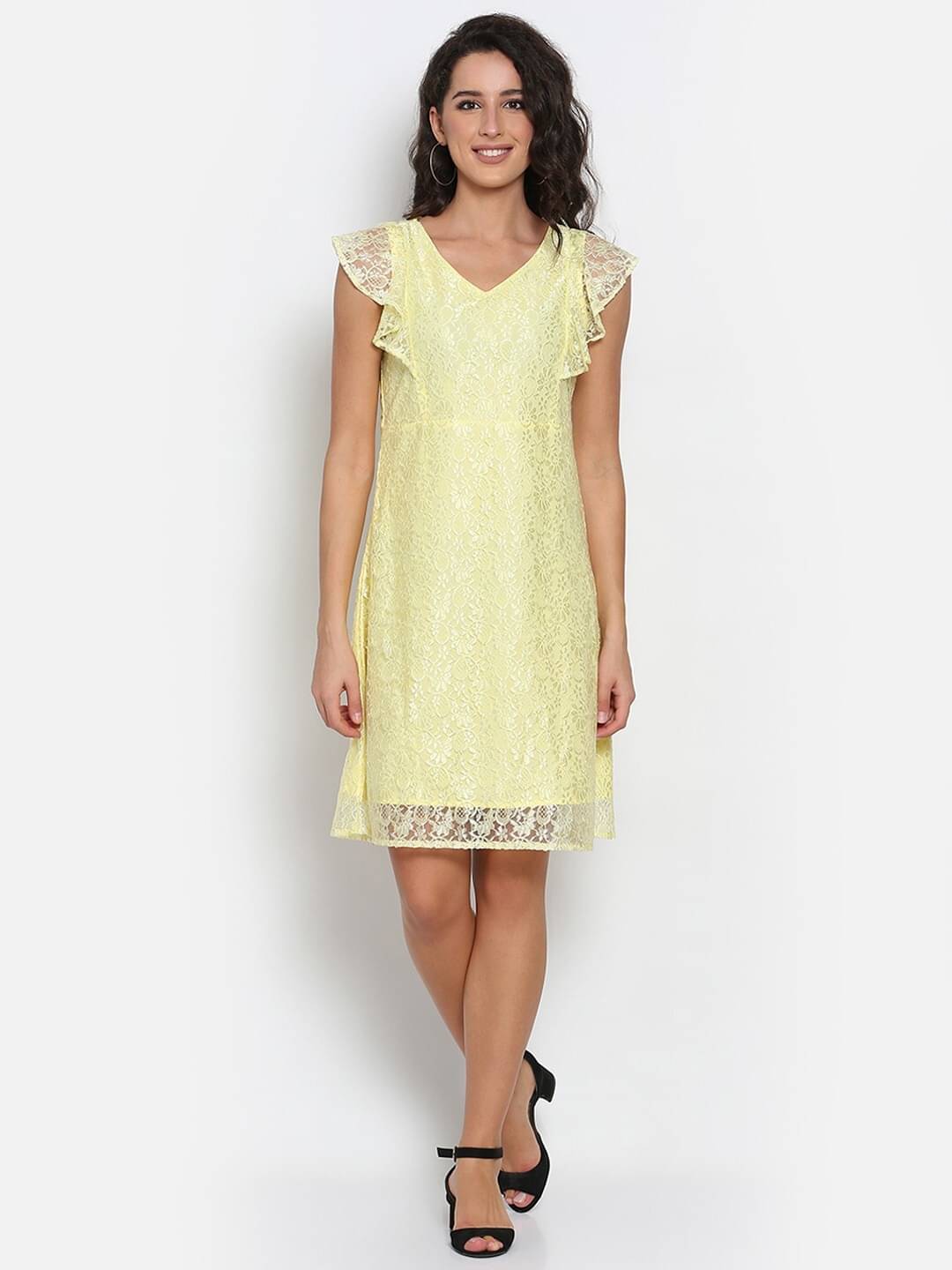 marc louis Net Printed Mini Women's Fit & Flare Dress - Yellow ( Pack of 1 ) marc louis Net Printed Mini Women's Fit & Flare Dress - Yellow ( Pack of 1 )