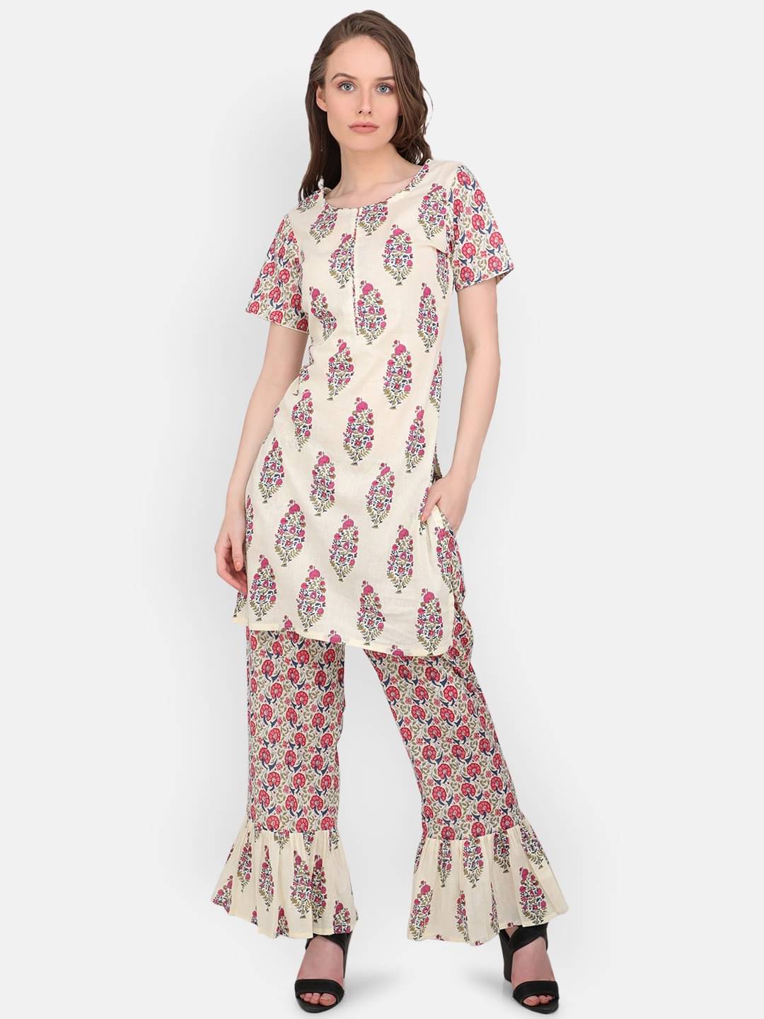 marc louis Pack of 1 Cotton Blend Printed Straight Women's Kurti - ( Multicolor ) marc louis Pack of 1 Cotton Blend Printed Straight Women's Kurti - ( Multicolor )