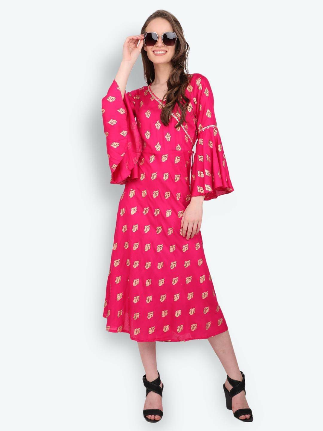 marc louis Pack of 1 Viscose Rayon Printed A-line Women's Kurti - ( Gold ) marc louis Pack of 1 Viscose Rayon Printed A-line Women's Kurti - ( Gold )