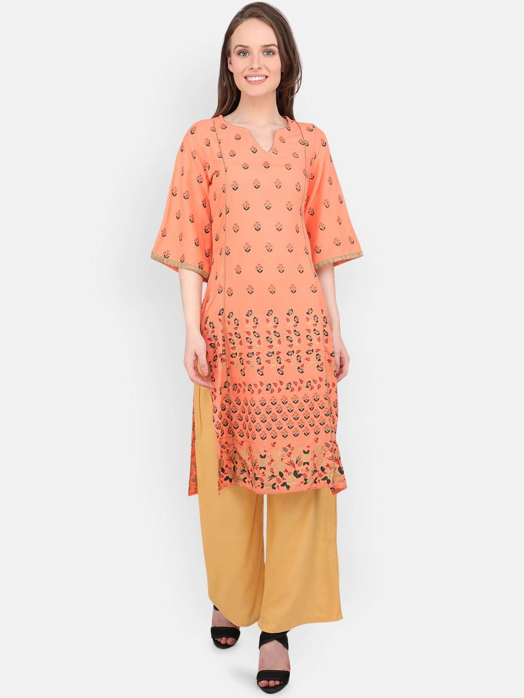 marc louis Pack of 1 Viscose Rayon Printed Straight Women's Kurti - ( Orange ) marc louis Pack of 1 Viscose Rayon Printed Straight Women's Kurti - ( Orange )