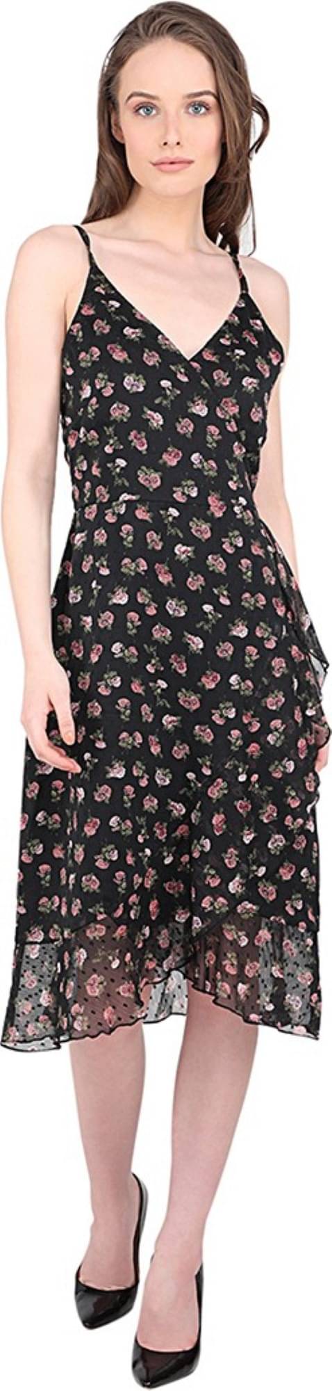     			marc louis Women Polyester Printed Fit & Flare Dress ( Black )