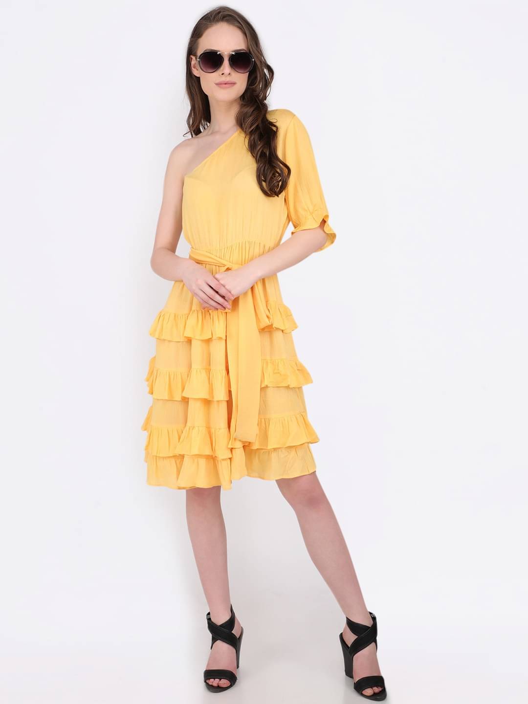 marc louis Women Viscose Rayon Printed Fit & Flare Dress ( Yellow ) marc louis Women Viscose Rayon Printed Fit & Flare Dress ( Yellow )