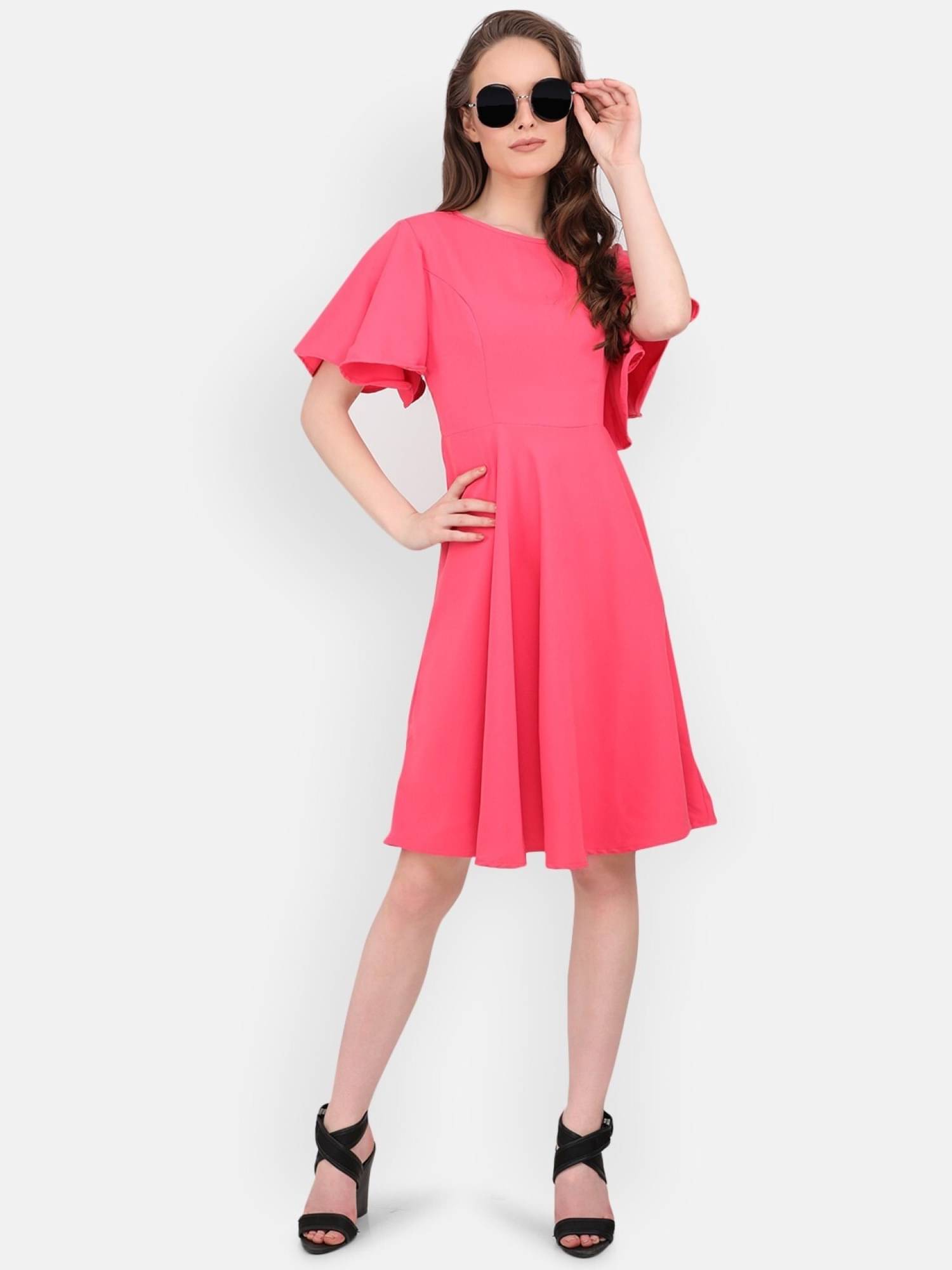     			marc louis Women Viscose Rayon Printed Fit & Flare Dress ( Pink )