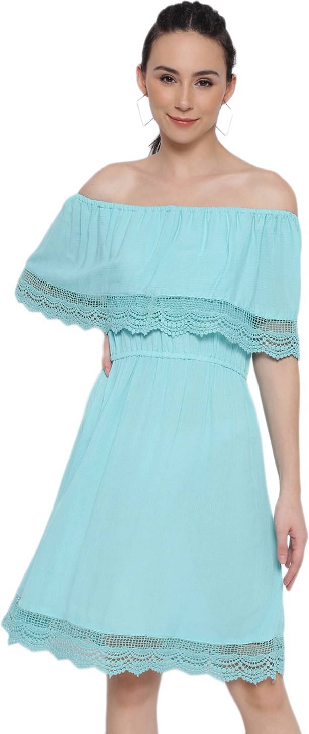     			marc louis Women Viscose Rayon Printed Fit & Flare Dress ( Green )