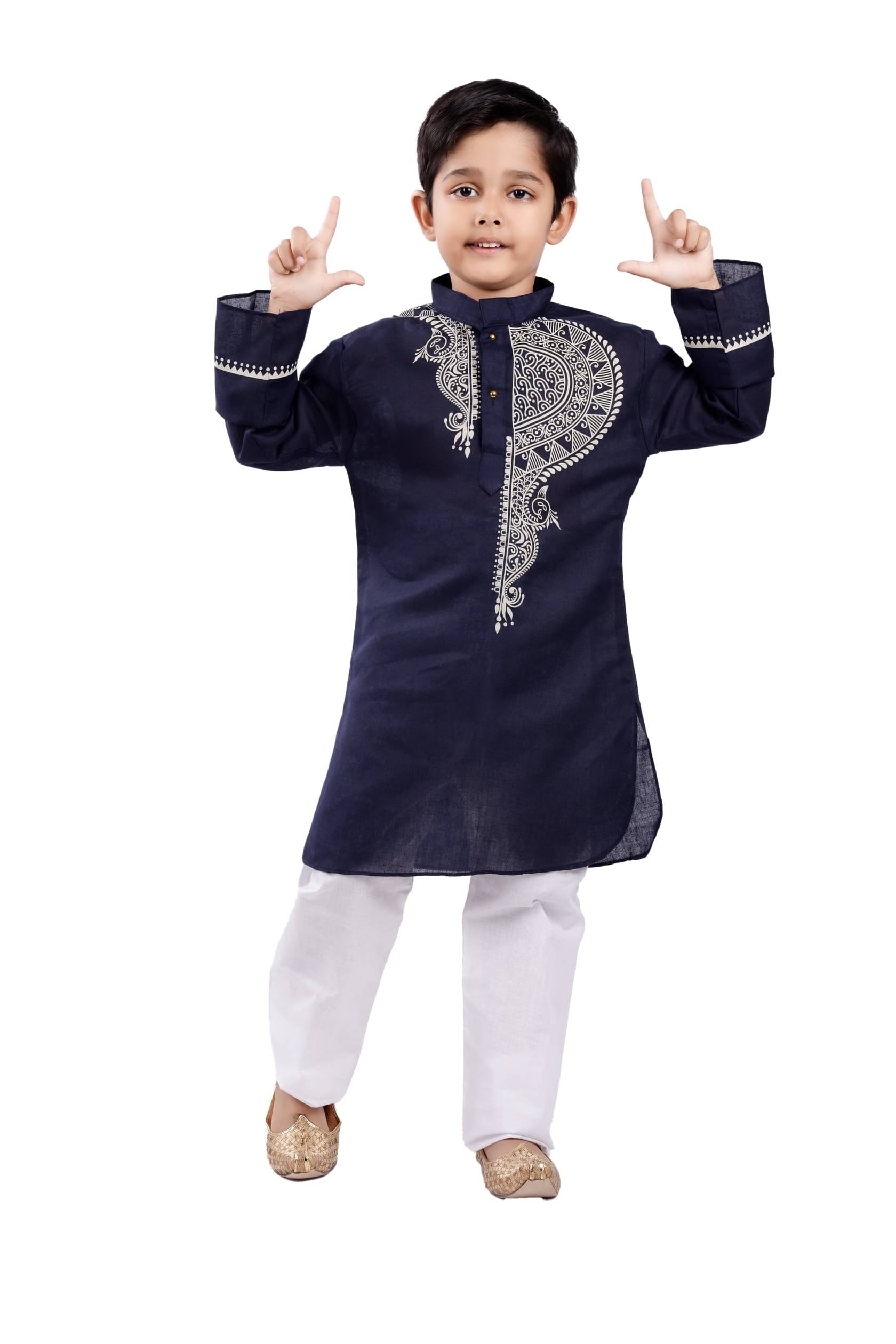 s muktar garments Baby Boys Cotton Blend Ethnic - Pattern Kurta Pyjama Set ( Navy , Pack of 1 ) s muktar garments Baby Boys Cotton Blend Ethnic - Pattern Kurta Pyjama Set ( Navy , Pack of 1 )
