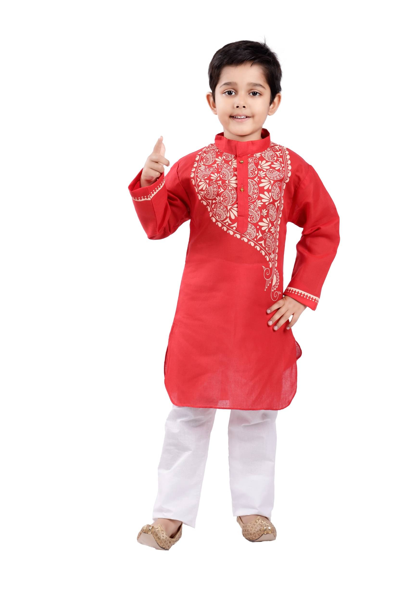     			s muktar garments Baby Boys Cotton Blend Red Kurta Pyjama Set ( Pack of 1 )