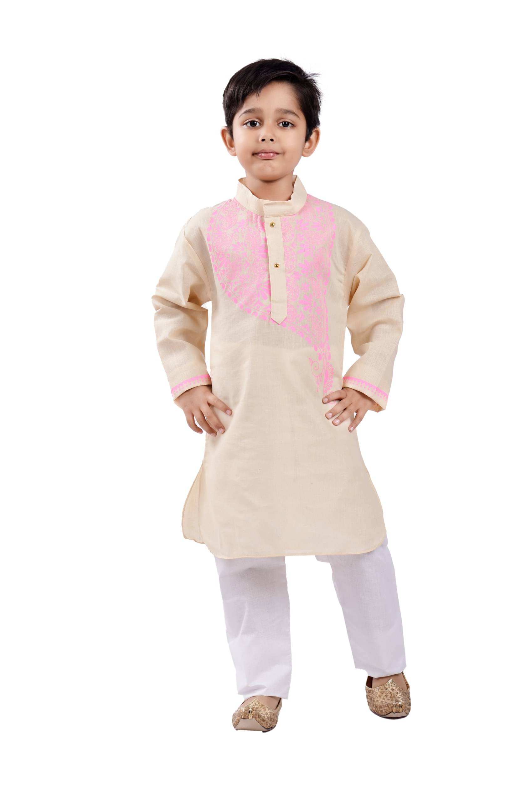     			s muktar garments Baby Boys Cotton Blend Ethnic - Pattern Kurta Pyjama Set ( Off White , Pack of 1 )