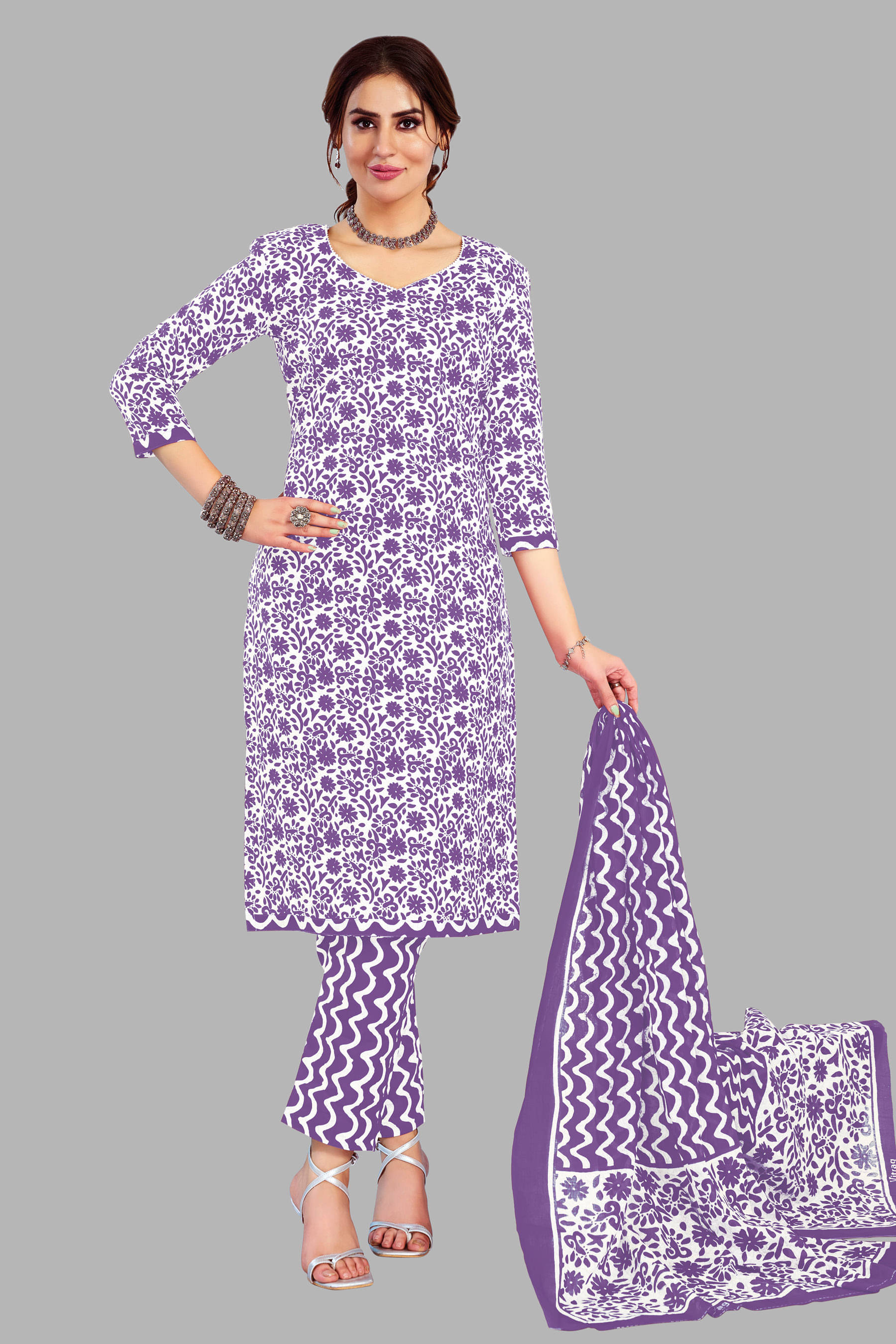     			shree jeenmata collection Cotton Printed Kurti With Pants Women's Stitched Salwar Suit - Purple ( Pack of 1 )