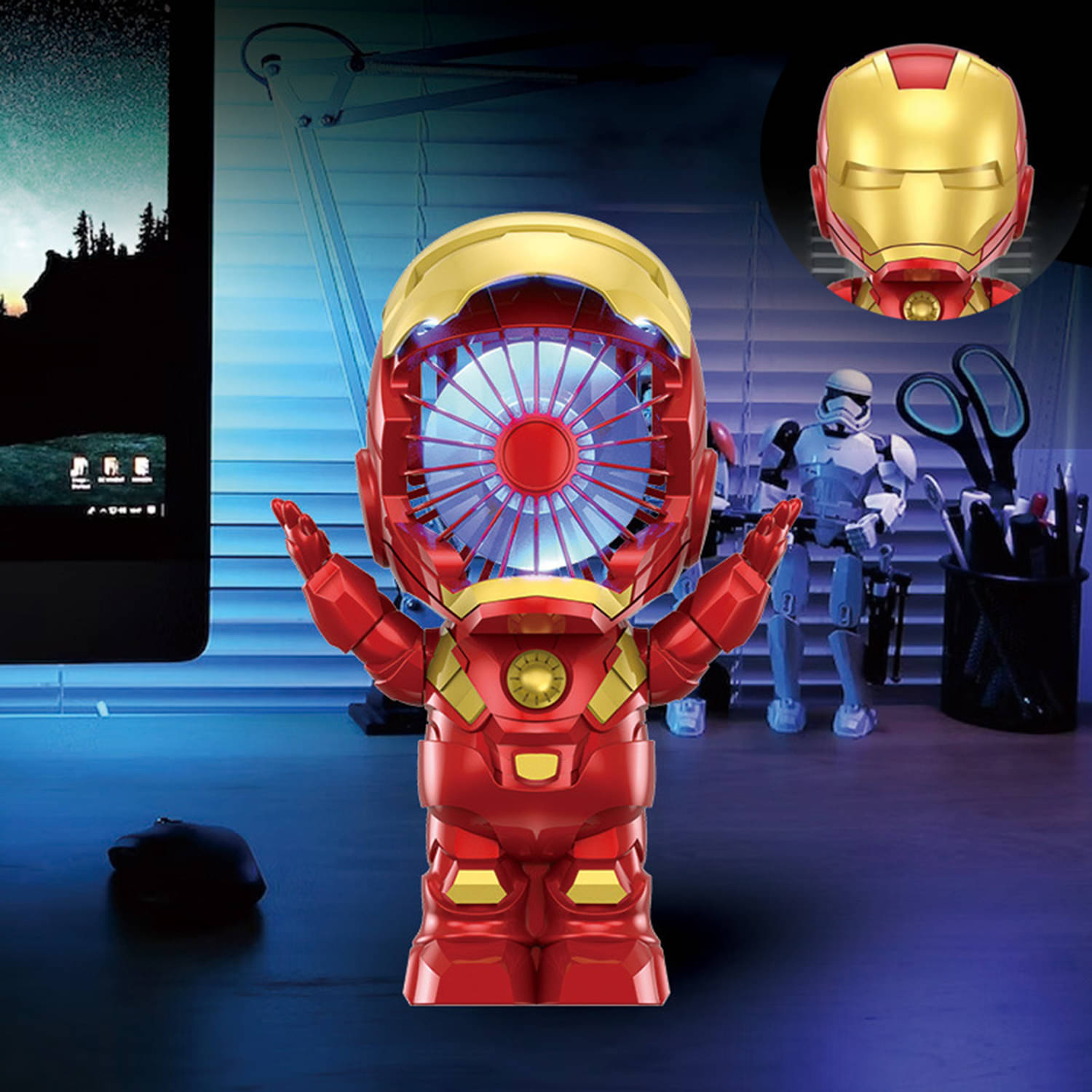 3MADS Cute Cartoon Iron Man Rechargeable Handheld and Desktop Mini USB Fan 3MADS Cute Cartoon Iron Man Rechargeable Handheld and Desktop Mini USB Fan