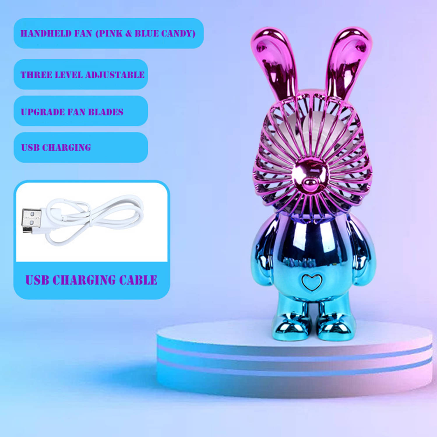 3MADS Cute Cartoon Rabbit Rechargeable Handheld and Desktop Mini USB Fan 3MADS Cute Cartoon Rabbit Rechargeable Handheld and Desktop Mini USB Fan