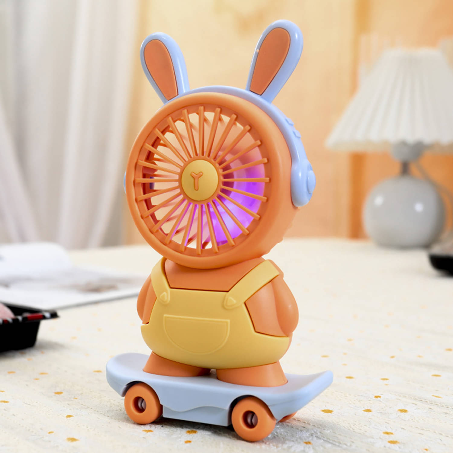     			3MADS Cute Cartoon Skateboard Rabbit Rechargeable Handheld Mini USB Fan