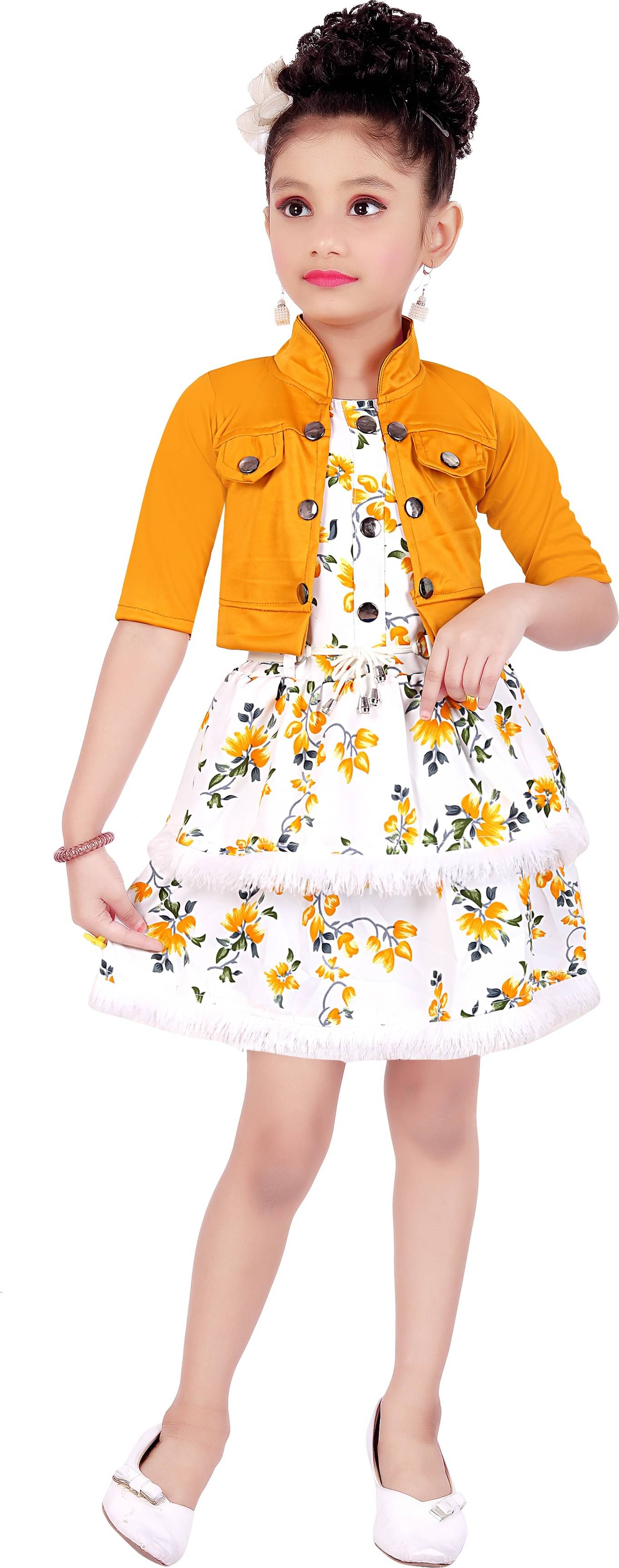     			9stiches Cotton Blend Dress For Baby Girls ( Pack of 1 , Yellow )